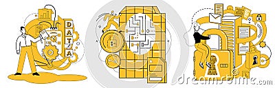 Work with data. In landscape information, work with data is compass navigating uncertainty Cartoon Illustration