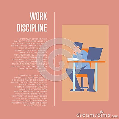 Work discipline banner with employee Vector Illustration