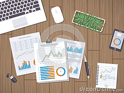 Work with documents, statistic, data analysis. Vector Illustration