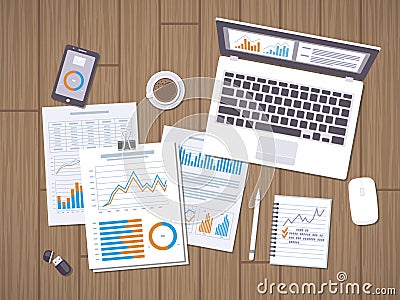 Work with documents. Workflow concept. Accounting Vector Illustration