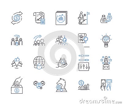 Work effectiveness outline icons collection. Efficiency, Productivity, Accuracy, Quality, Output, Proficiency Vector Illustration