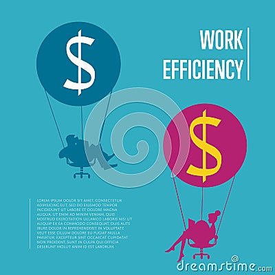 Work efficiency banner. Business people flying Vector Illustration