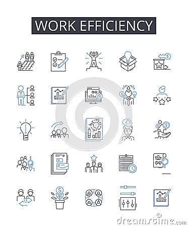 Work efficiency line icons collection. Time management, Productivity boost, Resource utilization, Performance Vector Illustration