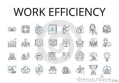 Work efficiency line icons collection. Time management, Productivity boost, Resource utilization, Performance Vector Illustration