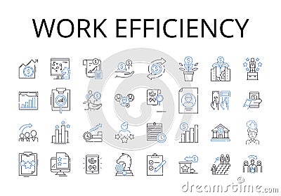 Work efficiency line icons collection. Time management, Productivity boost, Resource utilization, Performance Vector Illustration