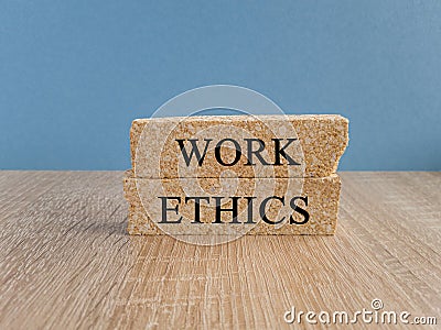 Work ethics symbol. Concept words Work ethics on brick blocks. Stock Photo