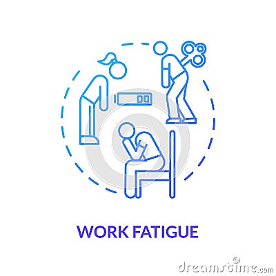 Work fatigue blue concept icon. Suffer anxiety. Unhappy worker. Chronic exhaustion. Depressed person. Burnout symptom Vector Illustration