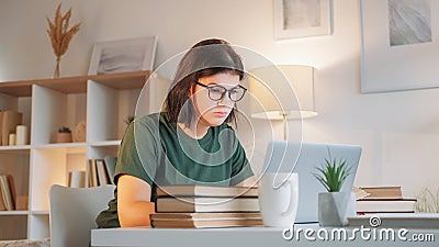 Work fatigue exhausted student overworked woman Stock Photo