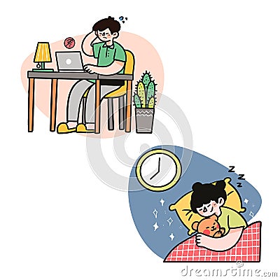 Work Hard For Family Concept Doodle Drawn Vector Illustration Image Asset Vector Illustration