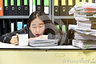 Work hard, Lot of work, Stacks of document paper and files folder on office desk Stock Photo