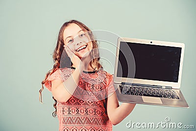 Work hard play harder. happy small girl with notebook. home schooling education. child development in digital age. video Stock Photo