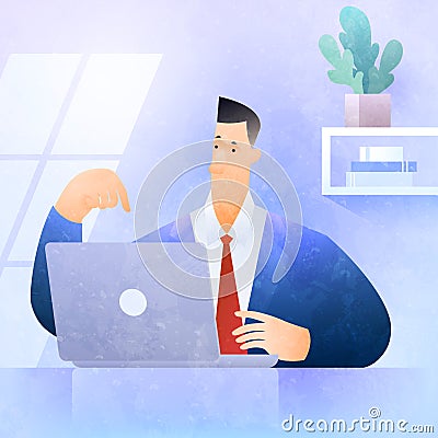 Work from home business concept. Businessman typing on laptop computer working at home. New normal Vector Illustration