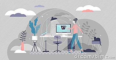 Work from home concept, flat tiny person vector illustration Vector Illustration