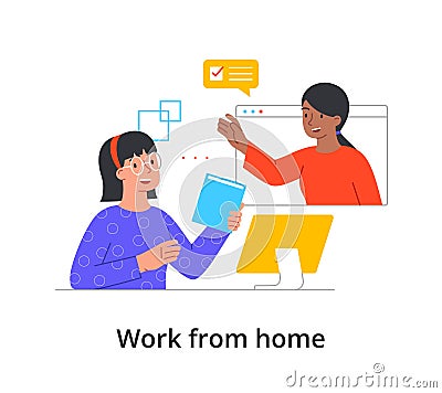 Work from home concept with video conferencing Vector Illustration