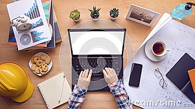 Work from home. designer, engineer typing on computer keyboard Stock Photo