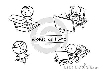 Work from home icon and object vector. Outline businessman work at home. Exercise, relax and laptop elements Vector Illustration