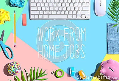 Work from home jobs theme with office supplies Stock Photo