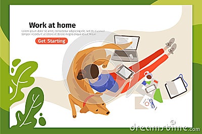 Work at home landing page vector template Vector Illustration