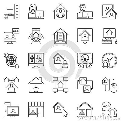 Work From Home line icons set. Vector Freelance signs Vector Illustration