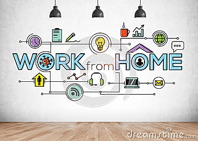 Work from home sketch on concrete wall Stock Photo