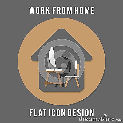 Work from home. work at home. working time. office at home. flat icon design. Vector Illustration