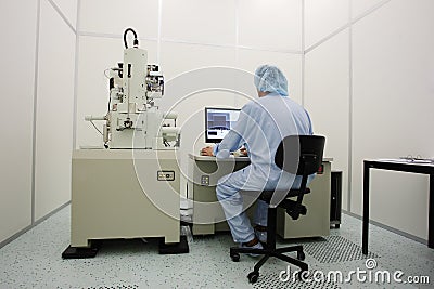 At work inside a high tech cleanroom Stock Photo