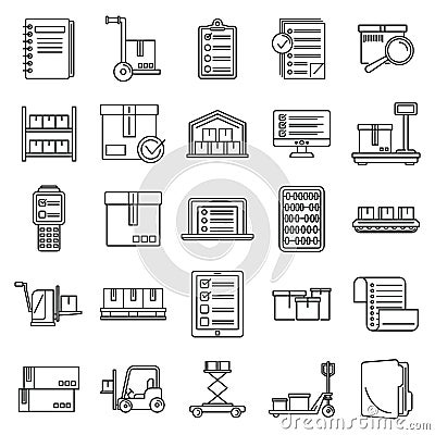 Work inventory icons set, outline style Vector Illustration