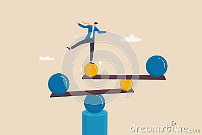 Work life balance, equilibrium or equality, concentration or stability, challenge or risk management concept, confidence Vector Illustration