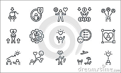 work life balance line icons. linear set. quality vector line set such as wellness, exercise, coaching, leisure, happiness, Vector Illustration