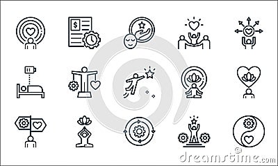 Work life balance line icons. linear set. quality vector line set such as wellness, management, guidance, success, relaxation, Vector Illustration