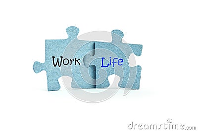 Work and life. Two blue puzzles on white background Stock Photo