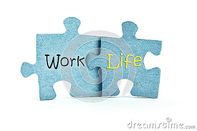 Work and life. Two blue puzzles on white background Stock Photo