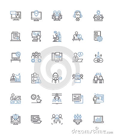 Work Locale line icons collection. Office, Cubicle, Factory, Warehouse, Workshop, Studio, Lab vector and linear Vector Illustration
