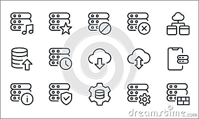 work office server line icons. linear set. quality vector line set such as firewall, settings, info, setting, secure, export, data Vector Illustration