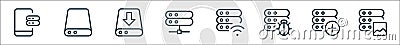 work office server line icons. linear set. quality vector line set such as picture, add, bug, wireless, connected, server storage Vector Illustration