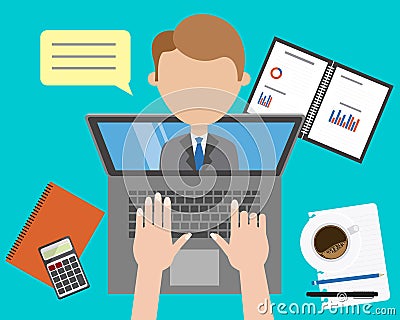 Work online. Video conference or video call concept illustration Vector Illustration