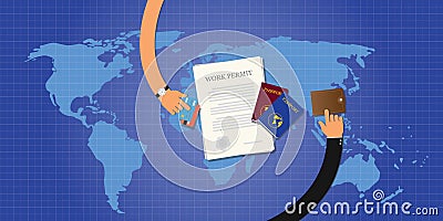 Work permit application document passport id card Vector Illustration
