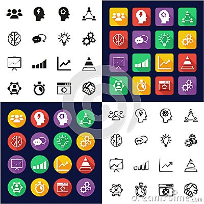 Work Productivity Icons All in One Icons Black & White Color Flat Design Freehand Set Vector Illustration
