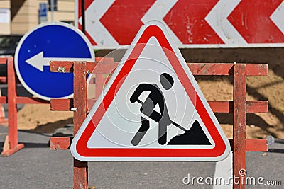 Work in progress. Roadworks Stock Photo