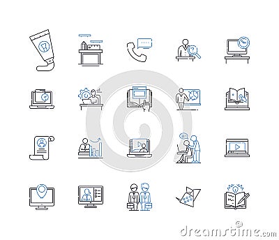 Work regimen line icons collection. Schedule, Productivity, Efficiency, Consistency, Discipline, Routine, Prioritization Vector Illustration