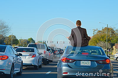 Work Rush Hour Traffic Jam Stress Relief Yoga Humor Stock Photo