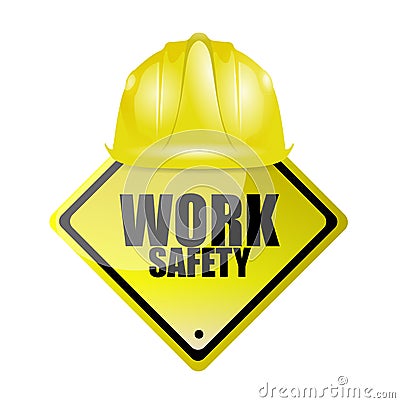 work safety helmet and sign concept Cartoon Illustration