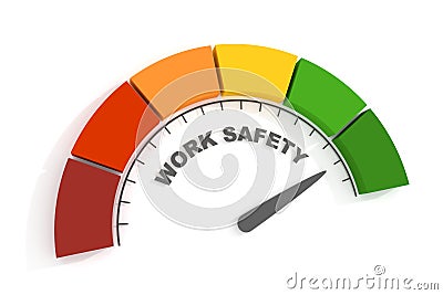 Work safety level scale with arrow. 3D Render Stock Photo