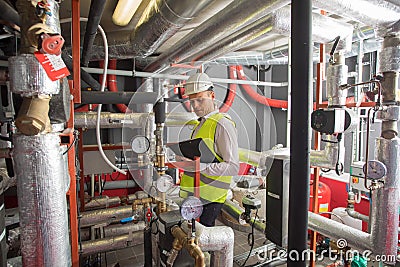 Work an safety specialist in system panel Stock Photo