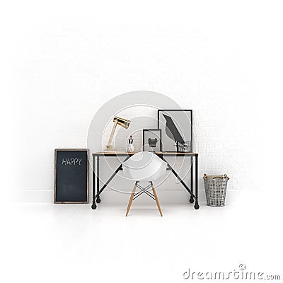 Work space interior front view isolated 3d rendering Stock Photo