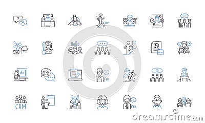 Work structure line icons collection. Hierarchy, Organization, Flexibility, Collaboration, Communication, Efficiency Vector Illustration