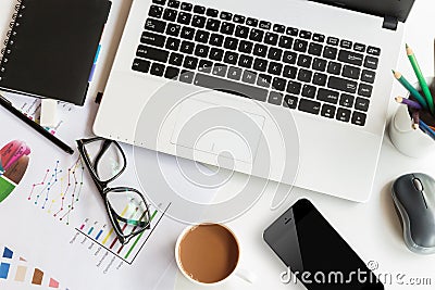Work table with laptop computer Stock Photo