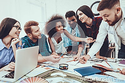 Work. Table. Large Bright Office. Team. Schemes. Stock Photo