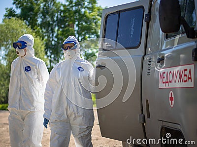 Work of a team of doctors to fight the COVID-19 coronavirus in Central Russia. Editorial Stock Photo