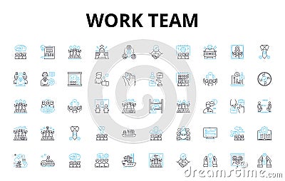 Work team linear icons set. Synergy, Collaboration, Unity, Camaraderie, Trust, Coordination, Cohesion vector symbols and Vector Illustration